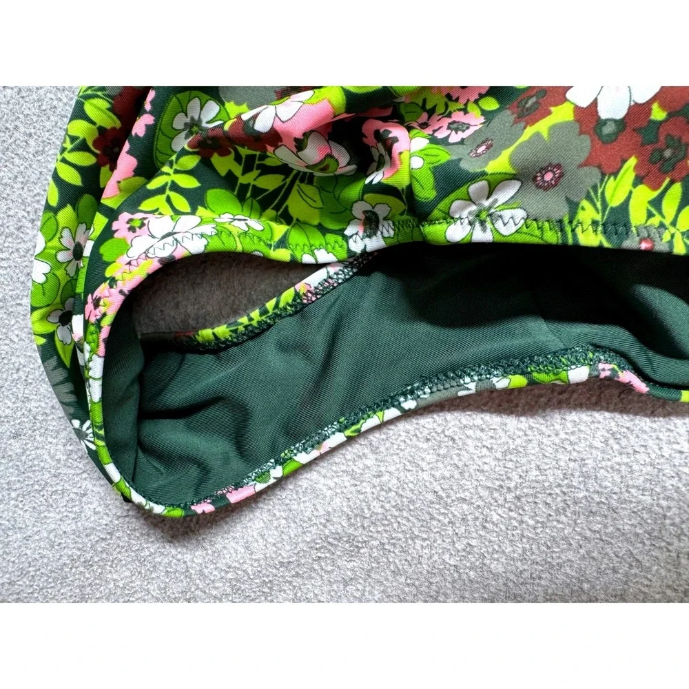 Aerie One Piece Swimsuit Womens Small Green Floral Cutout Halter Monokini Long